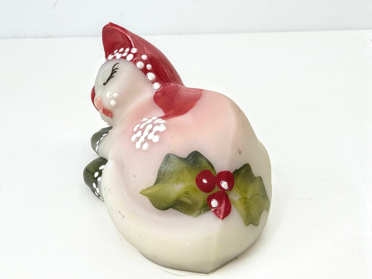 Fenton 2004 Hand Painted Sleeping Christmas Kitten Figurine Signed D Bauer A1073