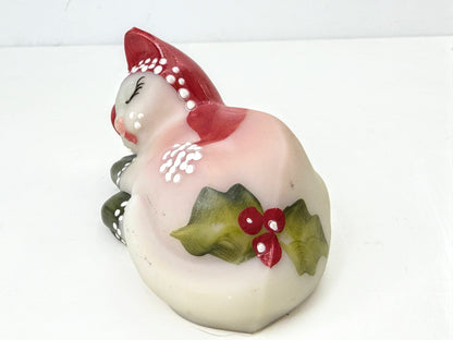 Fenton 2004 Hand Painted Sleeping Christmas Kitten Figurine Signed D Bauer A1073