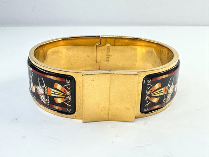 Vintage Hermès Enamel Clic Clac H Bracelet Gold Tone 7" Wide Bangle w/box GS801