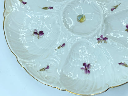 Antique Victoria Carlsbad Austria Purple Pansy gilt 5 well Oyster plate A432