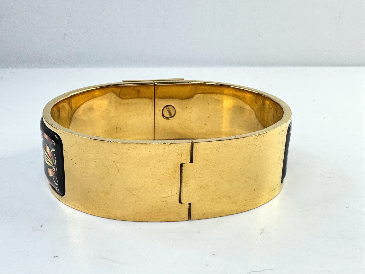 Vintage Hermès Enamel Clic Clac H Bracelet Gold Tone 7" Wide Bangle w/box GS801