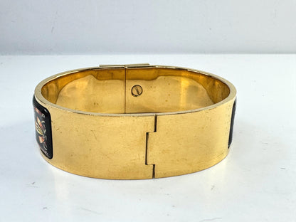 Vintage Hermès Enamel Clic Clac H Bracelet Gold Tone 7" Wide Bangle w/box GS801