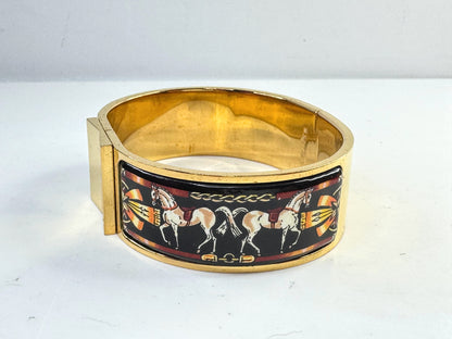 Vintage Hermès Enamel Clic Clac H Bracelet Gold Tone 7" Wide Bangle w/box GS801
