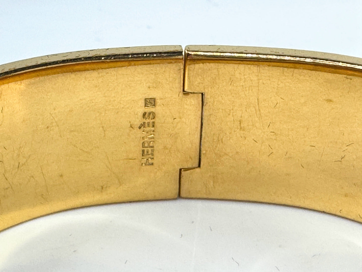 Vintage Hermès Enamel Clic Clac H Bracelet Gold Tone 7" Wide Bangle w/box GS801