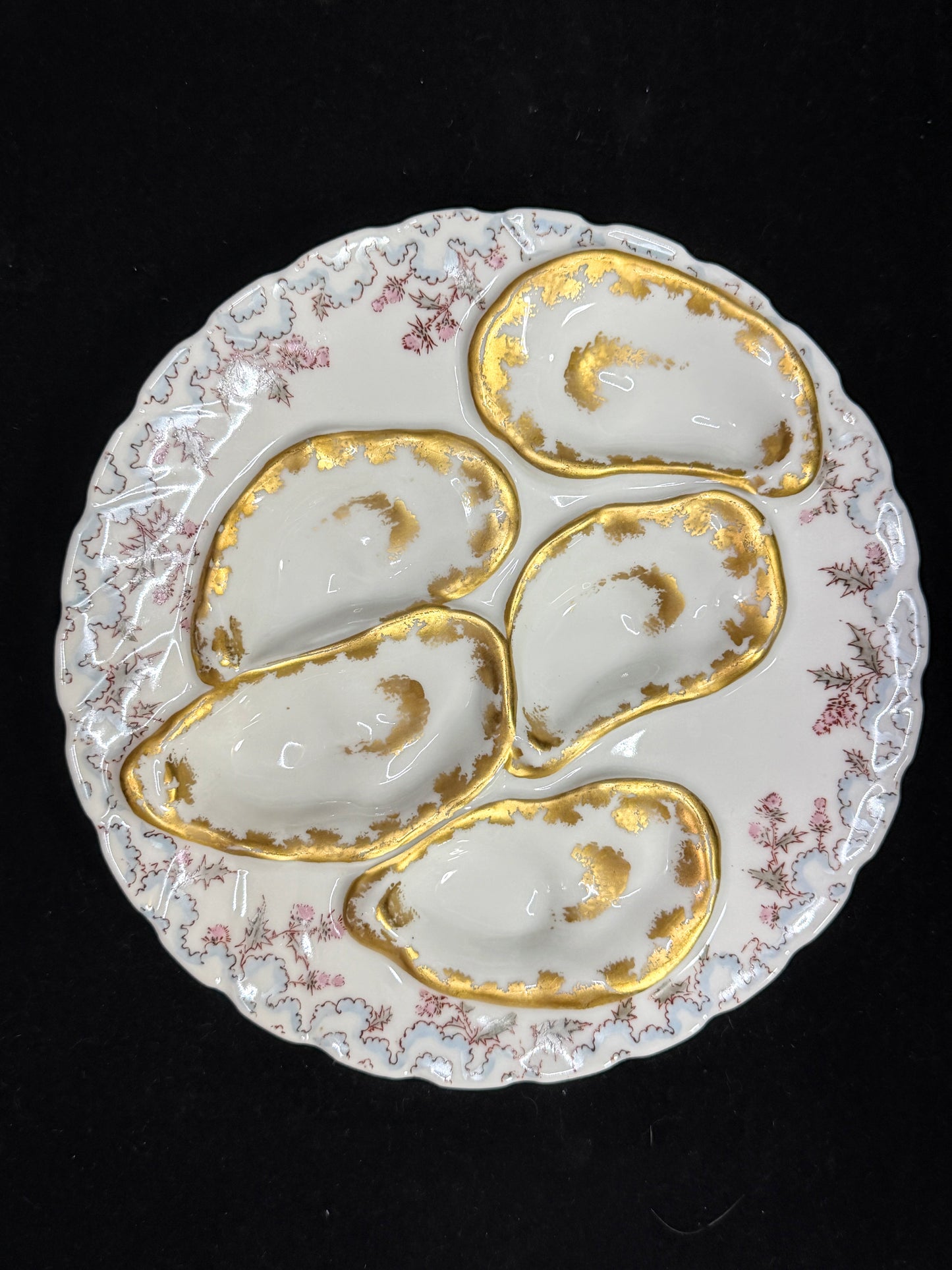 Antique Haviland Limoges Oyster Plate Gold Gilt Thistle 7.5" A881