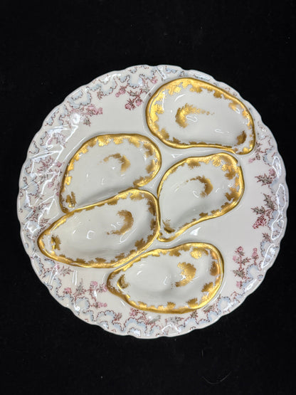 Antique Haviland Limoges Oyster Plate Gold Gilt Thistle 7.5" A881