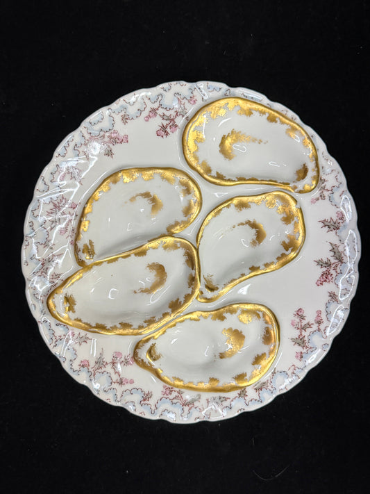Antique Haviland Limoges Oyster Plate Gold Gilt Thistle 7.5" A881