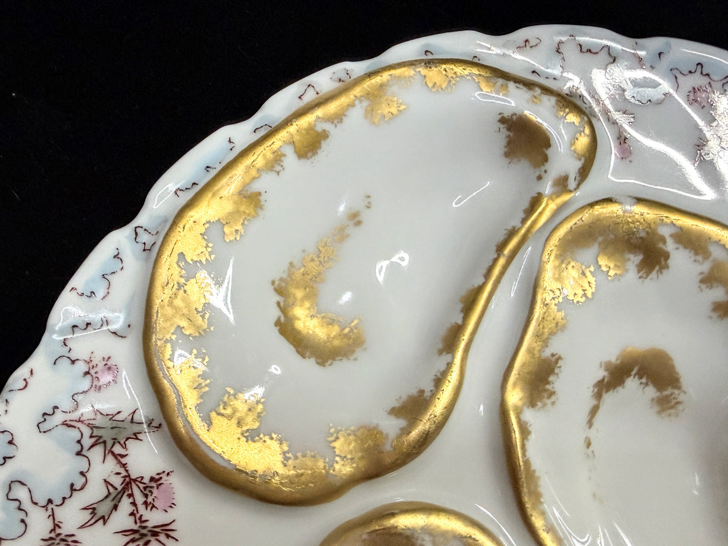 Antique Haviland Limoges Oyster Plate Gold Gilt Thistle 7.5" A881