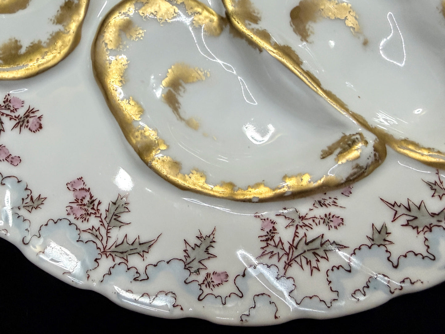 Antique Haviland Limoges Oyster Plate Gold Gilt Thistle 7.5" A881