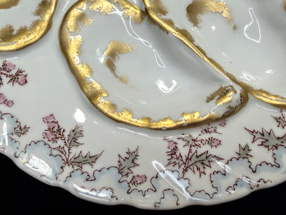 Antique Haviland Limoges Oyster Plate Gold Gilt Thistle 7.5" A881