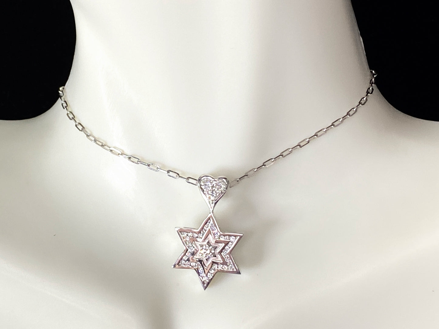 Italian 14K white gold 0.35ct F/Si Diamond Star of David necklace