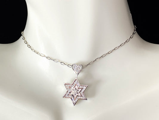 Italian 14K white gold 0.35ct F/Si Diamond Star of David necklace