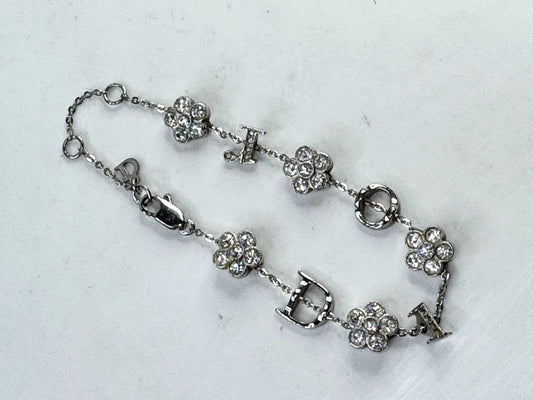 Vintage Christian Dior Crystal clear rhinestones Floral Link Bracelet 7" GS802