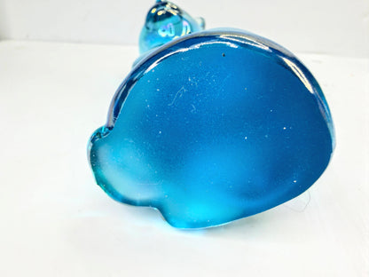 Fenton Iridescent Blue Carnival Glass Cat Figurine Etched Signature A1074