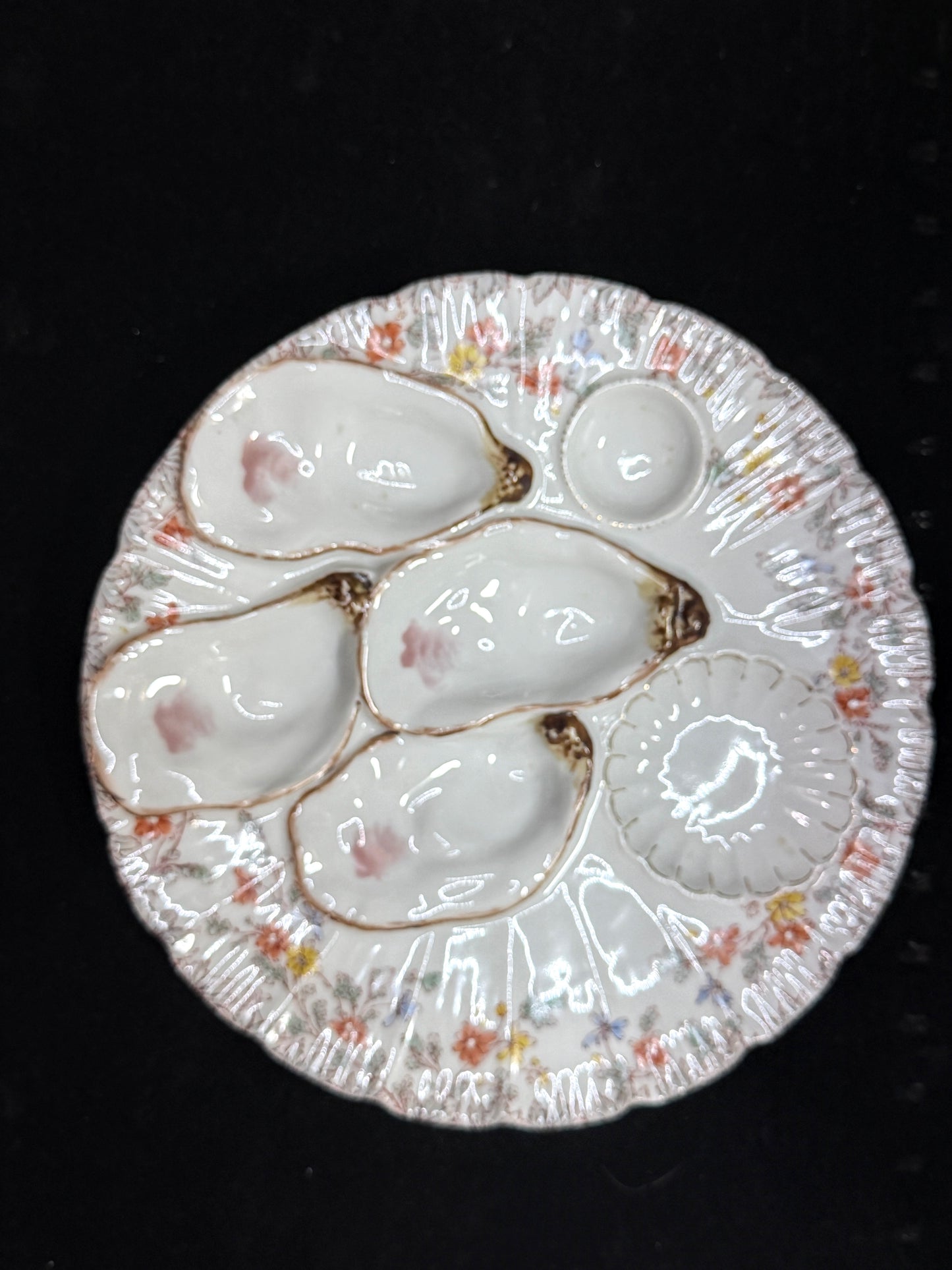 Vintage H&C Limoges Oyster Plate Floral Rim Hand Painted 8.5" A883