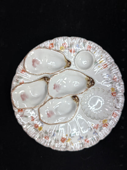 Vintage H&C Limoges Oyster Plate Floral Rim Hand Painted 8.5" A883
