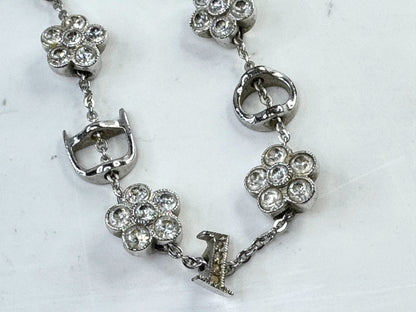 Vintage Christian Dior Crystal clear rhinestones Floral Link Bracelet 7" GS802