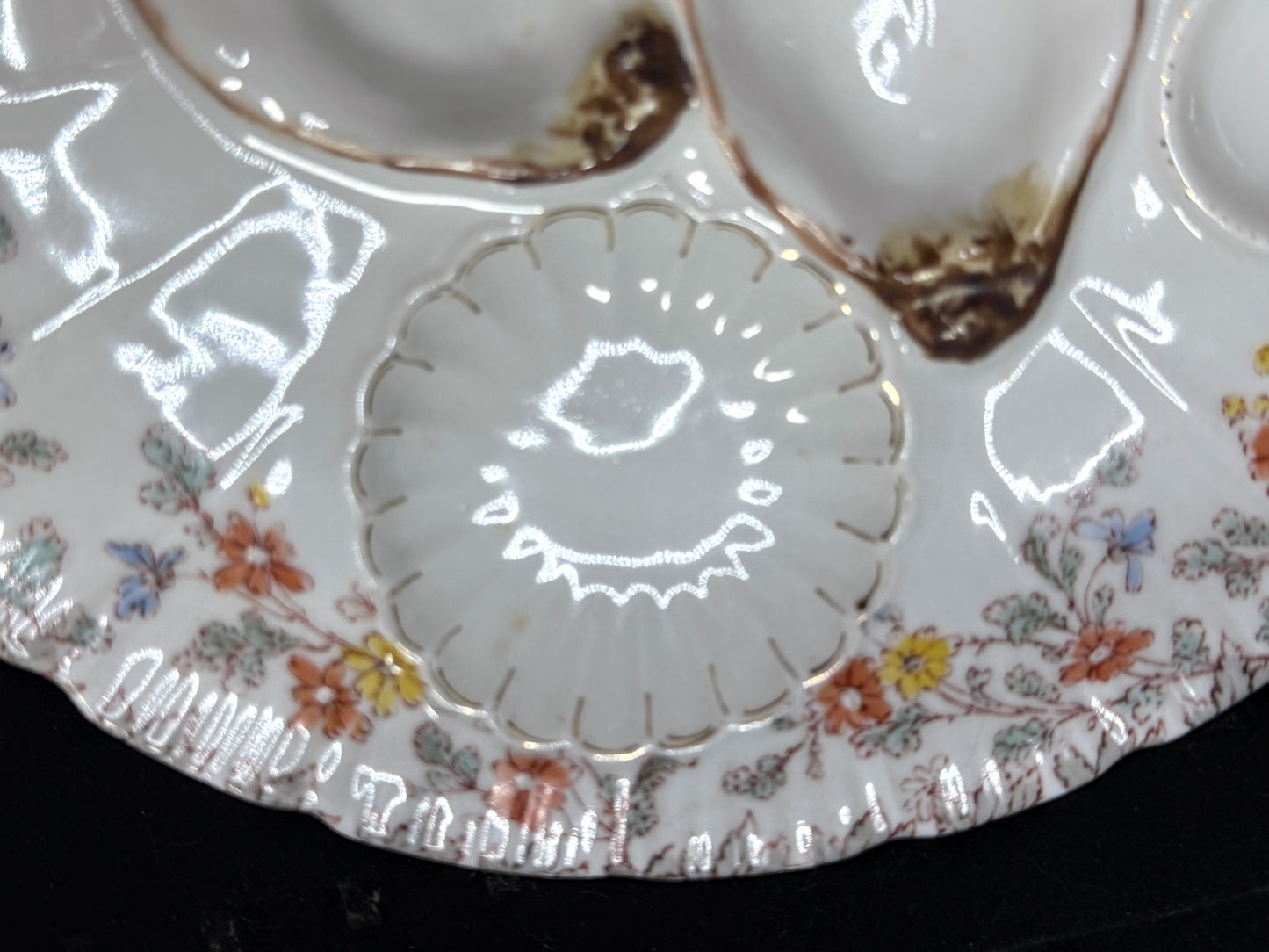 Vintage H&C Limoges Oyster Plate Floral Rim Hand Painted 8.5" A883