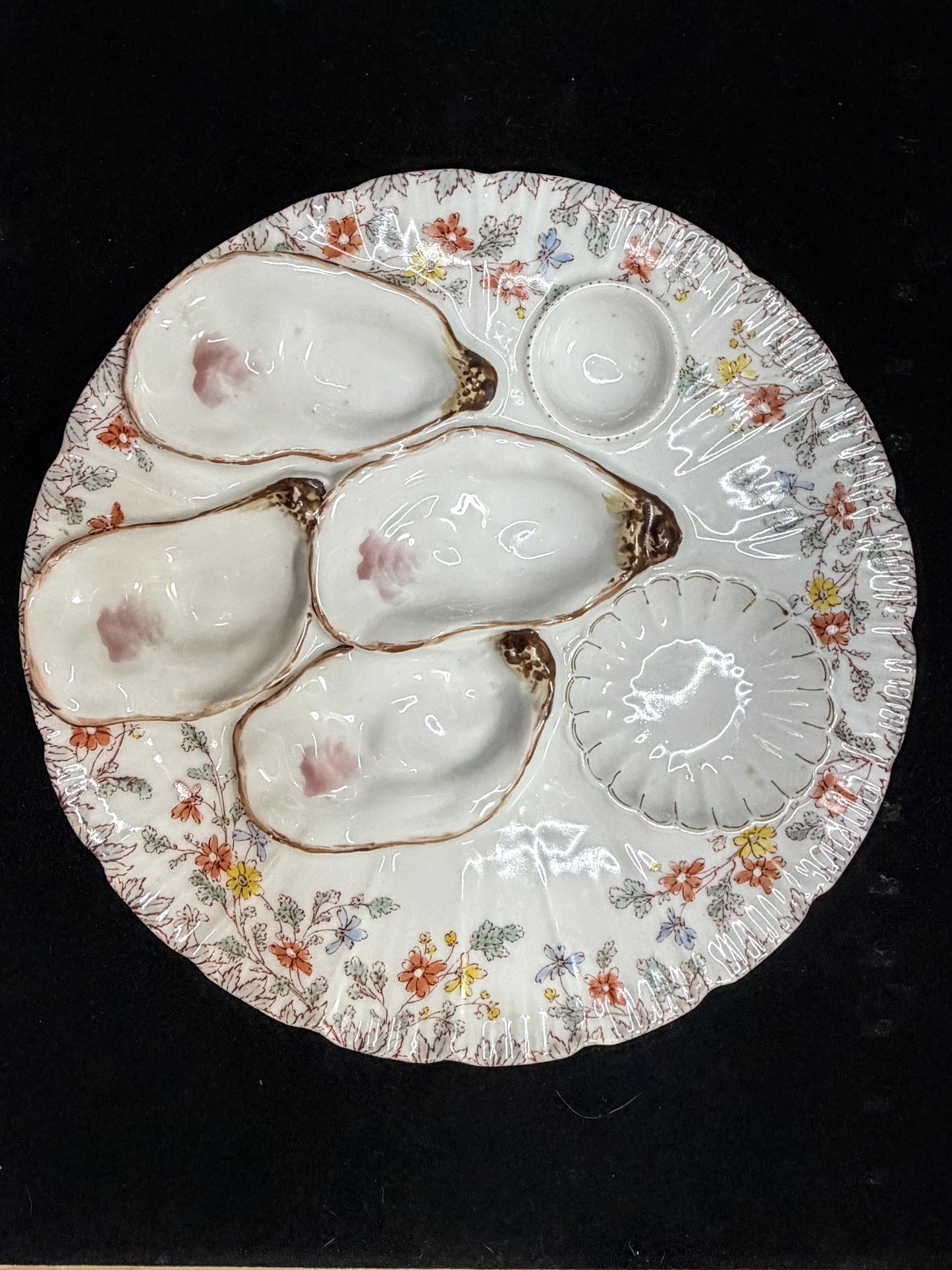 Vintage H&C Limoges Oyster Plate Floral Rim Hand Painted 8.5" A883