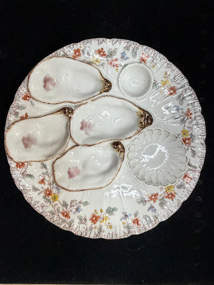 Vintage H&C Limoges Oyster Plate Floral Rim Hand Painted 8.5" A883