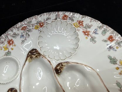 Vintage H&C Limoges Oyster Plate Floral Rim Hand Painted 8.5" A883
