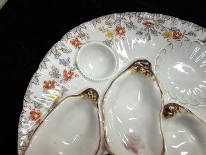 Vintage H&C Limoges Oyster Plate Floral Rim Hand Painted 8.5" A883