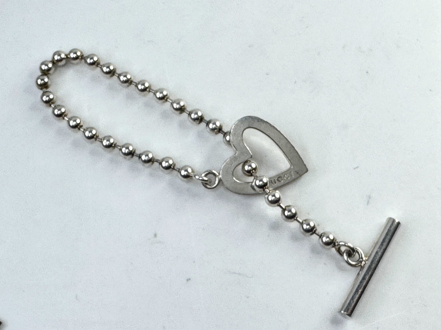Vintage Gucci Sterling Silver Heart Toggle Bracelet Beaded Chain JR1614