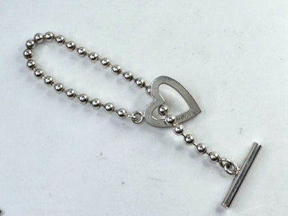 Vintage Gucci Sterling Silver Heart Toggle Bracelet Beaded Chain JR1614