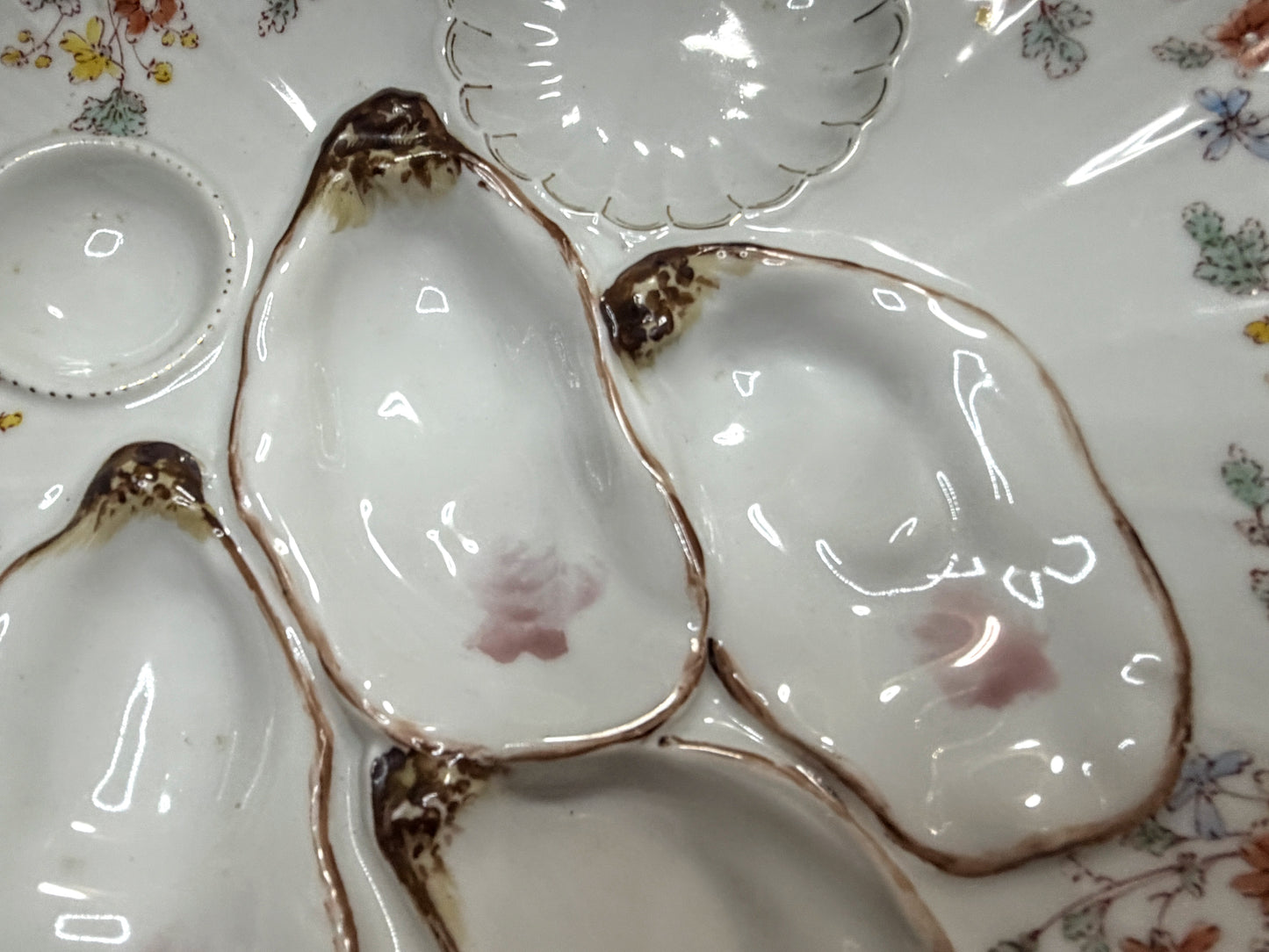 Vintage H&C Limoges Oyster Plate Floral Rim Hand Painted 8.5" A883