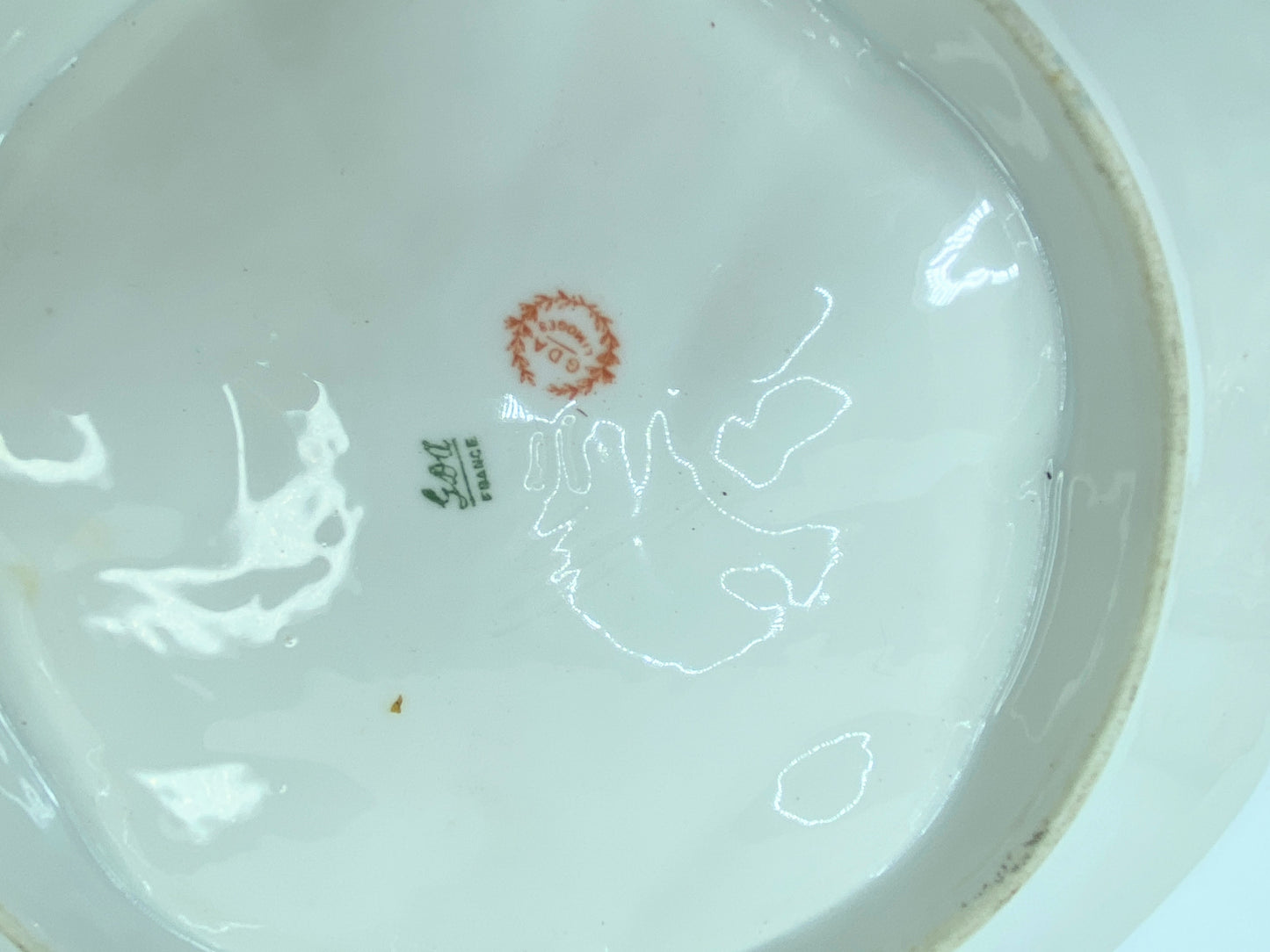 GDA Limoges 5 Well Oyster Plate Hand Painted Porcelain Pink Flowers border A435