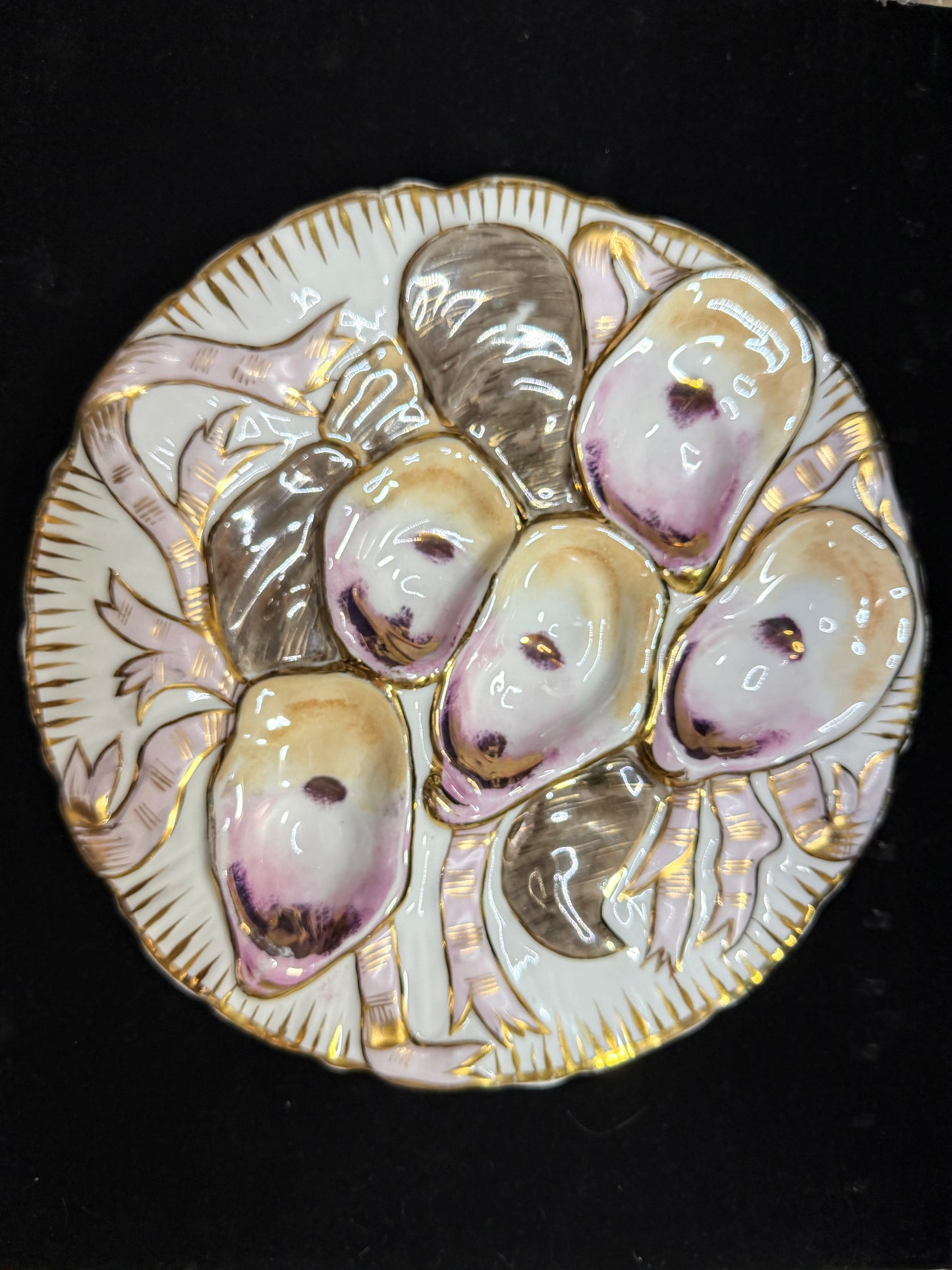 Antique Carl Tielsch Oyster Plate Turkey Design Pink Luster Gold 9" A884