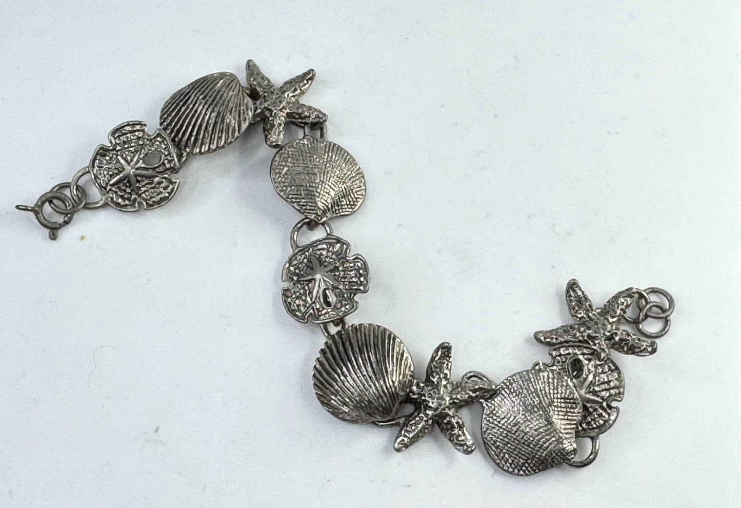 Vintage Sterling Silver Seashell Starfish Sand Dollar Bracelet JR1615