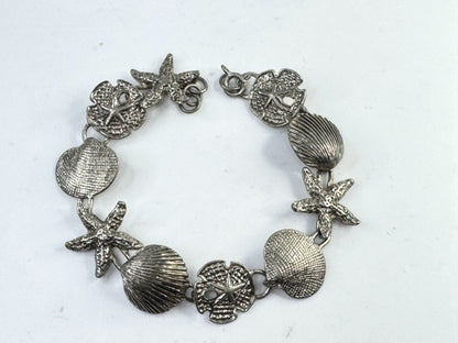 Vintage Sterling Silver Seashell Starfish Sand Dollar Bracelet JR1615