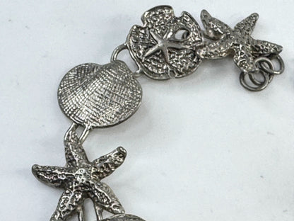 Vintage Sterling Silver Seashell Starfish Sand Dollar Bracelet JR1615