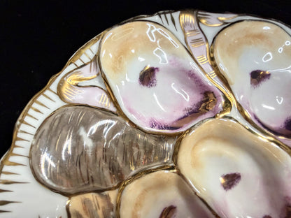 Antique Carl Tielsch Oyster Plate Turkey Design Pink Luster Gold 9" A884