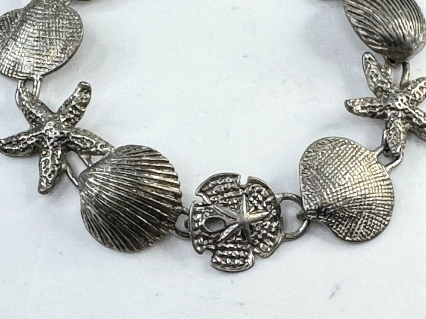 Vintage Sterling Silver Seashell Starfish Sand Dollar Bracelet JR1615
