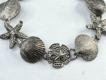 Vintage Sterling Silver Seashell Starfish Sand Dollar Bracelet JR1615