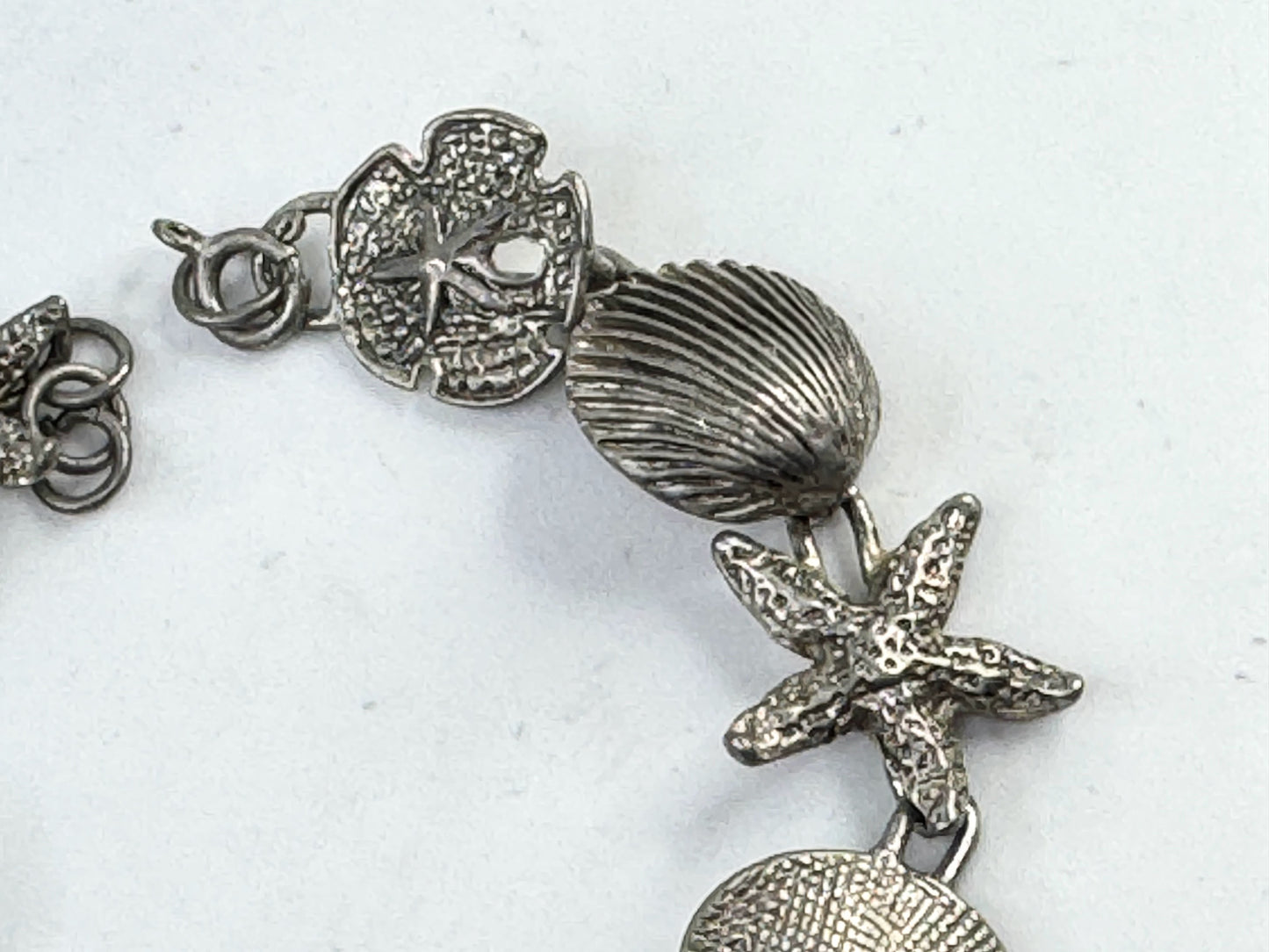 Vintage Sterling Silver Seashell Starfish Sand Dollar Bracelet JR1615