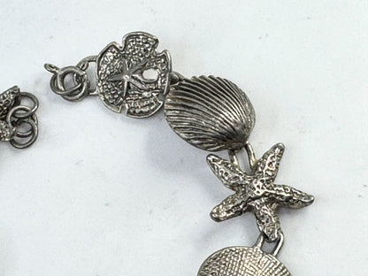 Vintage Sterling Silver Seashell Starfish Sand Dollar Bracelet JR1615