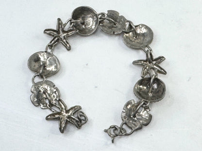 Vintage Sterling Silver Seashell Starfish Sand Dollar Bracelet JR1615
