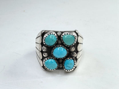 Vintage Keith James Navajo Sterling Silver Turquoise Ring Size 10.5 JR1616