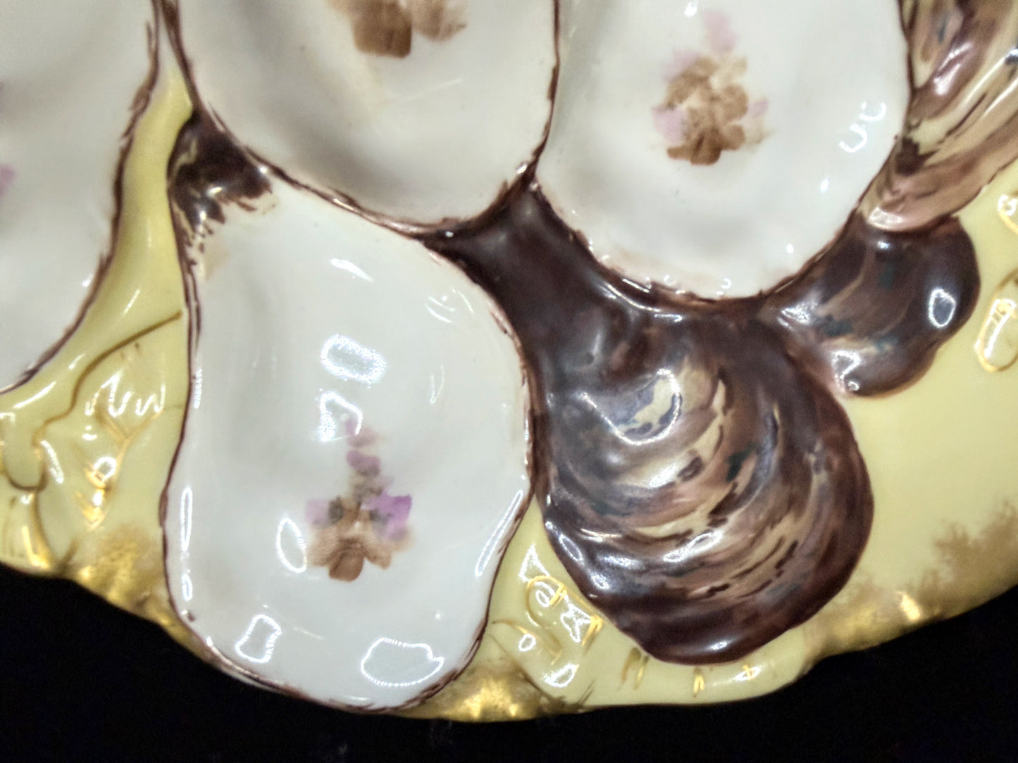 Antique Haviland Limoges Oyster Plate Yellow Ground Floral Wells Gold 8.75" A885