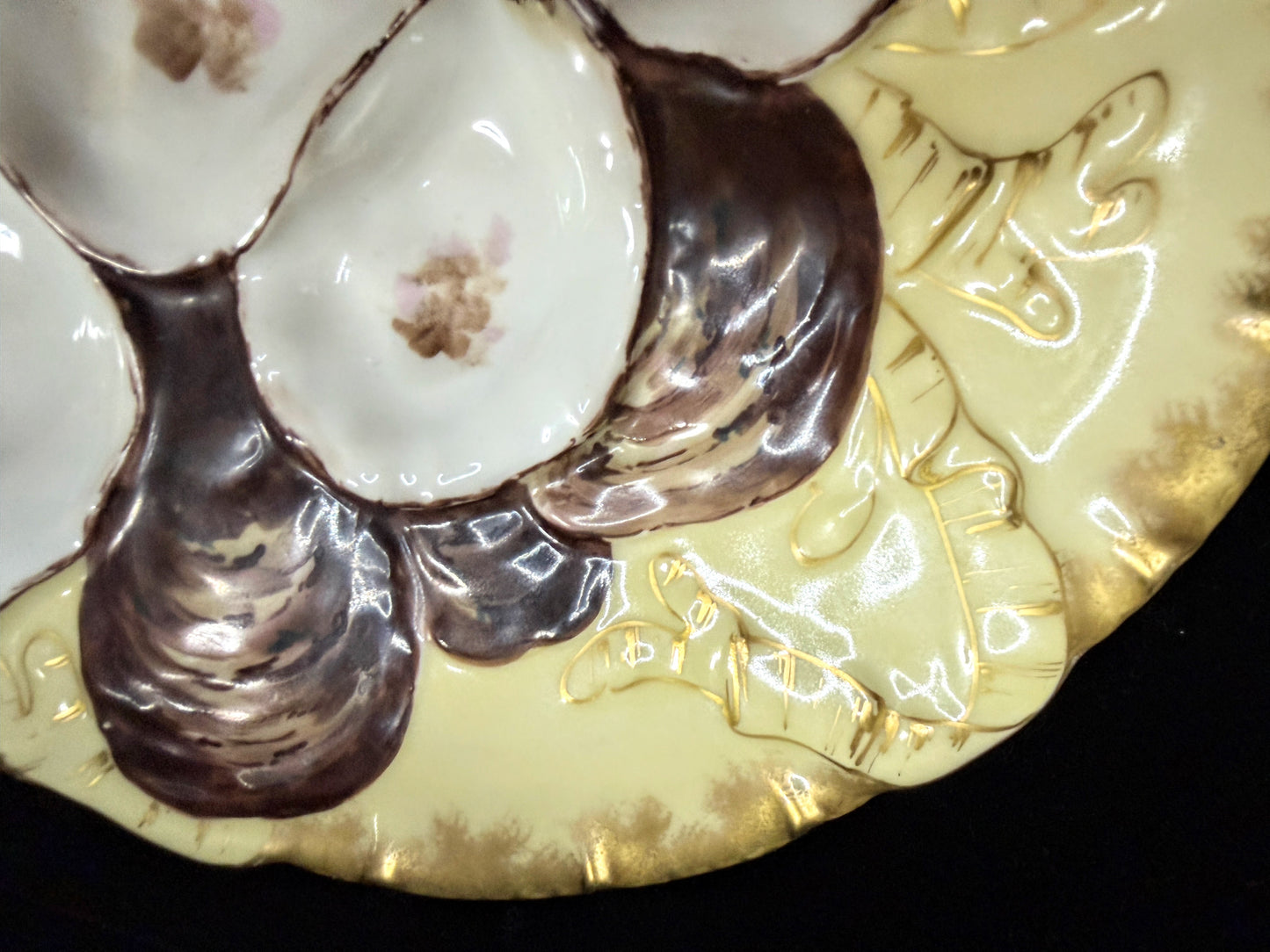 Antique Haviland Limoges Oyster Plate Yellow Ground Floral Wells Gold 8.75" A885