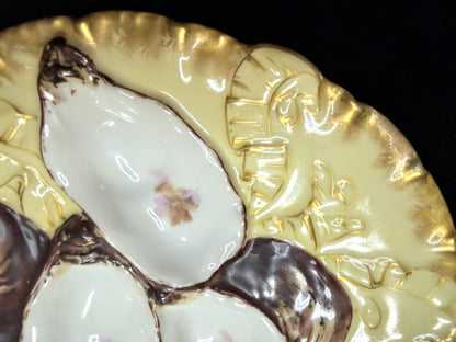 Antique Haviland Limoges Oyster Plate Yellow Ground Floral Wells Gold 8.75" A885