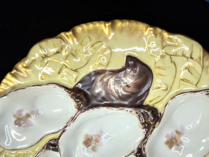 Antique Haviland Limoges Oyster Plate Yellow Ground Floral Wells Gold 8.75" A885