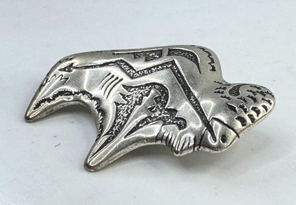 Vintage Handmade Native American Sterling Silver Fetish Buffalo Brooch JR1617