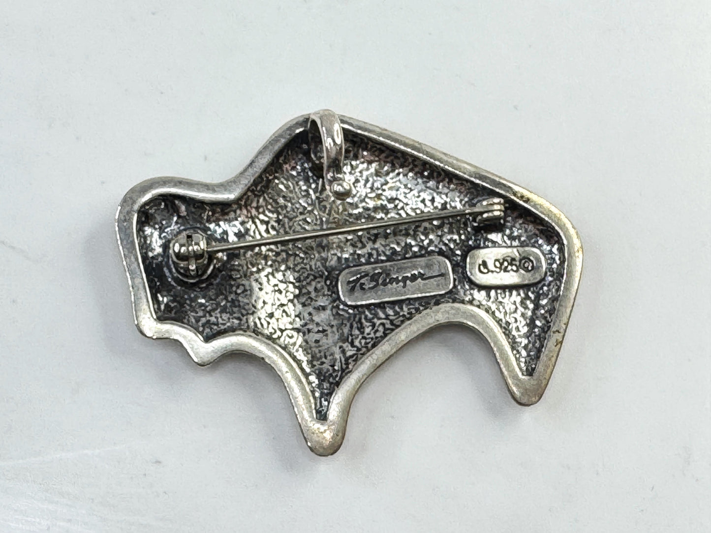 Vintage Handmade Native American Sterling Silver Fetish Buffalo Brooch JR1617