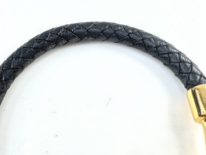 Vintage Hermès Jumbo Hook Leather Bracelet Gold Tone Black 7.25" GS803