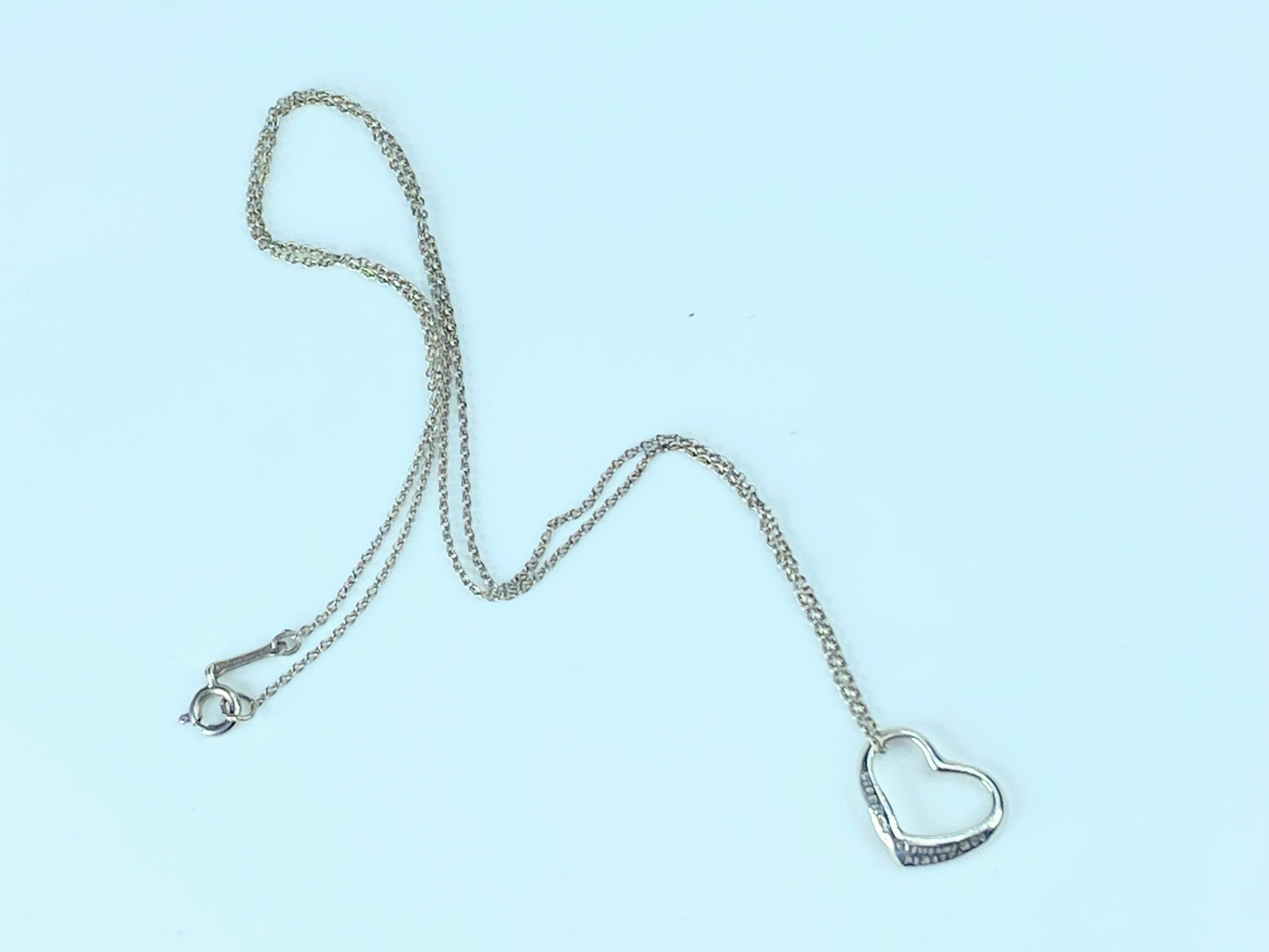 Tiffany & Co. 925 Elsa Peretti Open Heart Necklace & Pendant w/pouch 16"JR8454