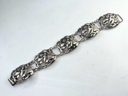 Vintage Danecraft Sterling Silver Floral Link Bracelet 7 5/8" JR1621